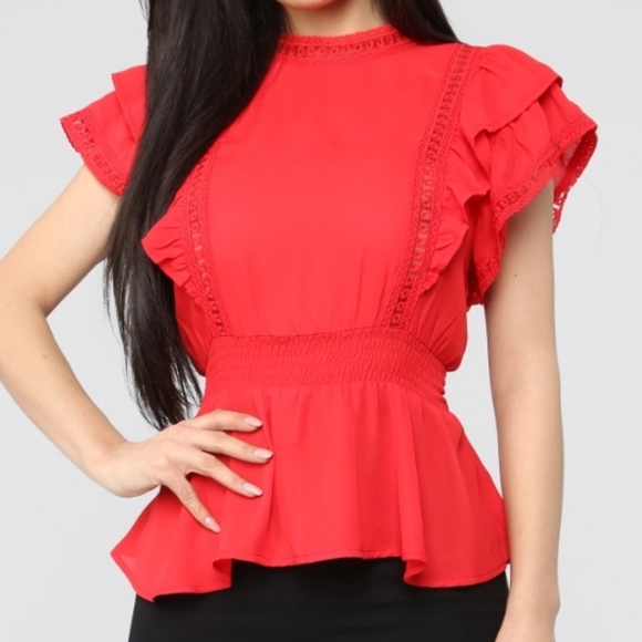 FB Red Ruffle Top size M(Juniors) - Picture 4 of 6